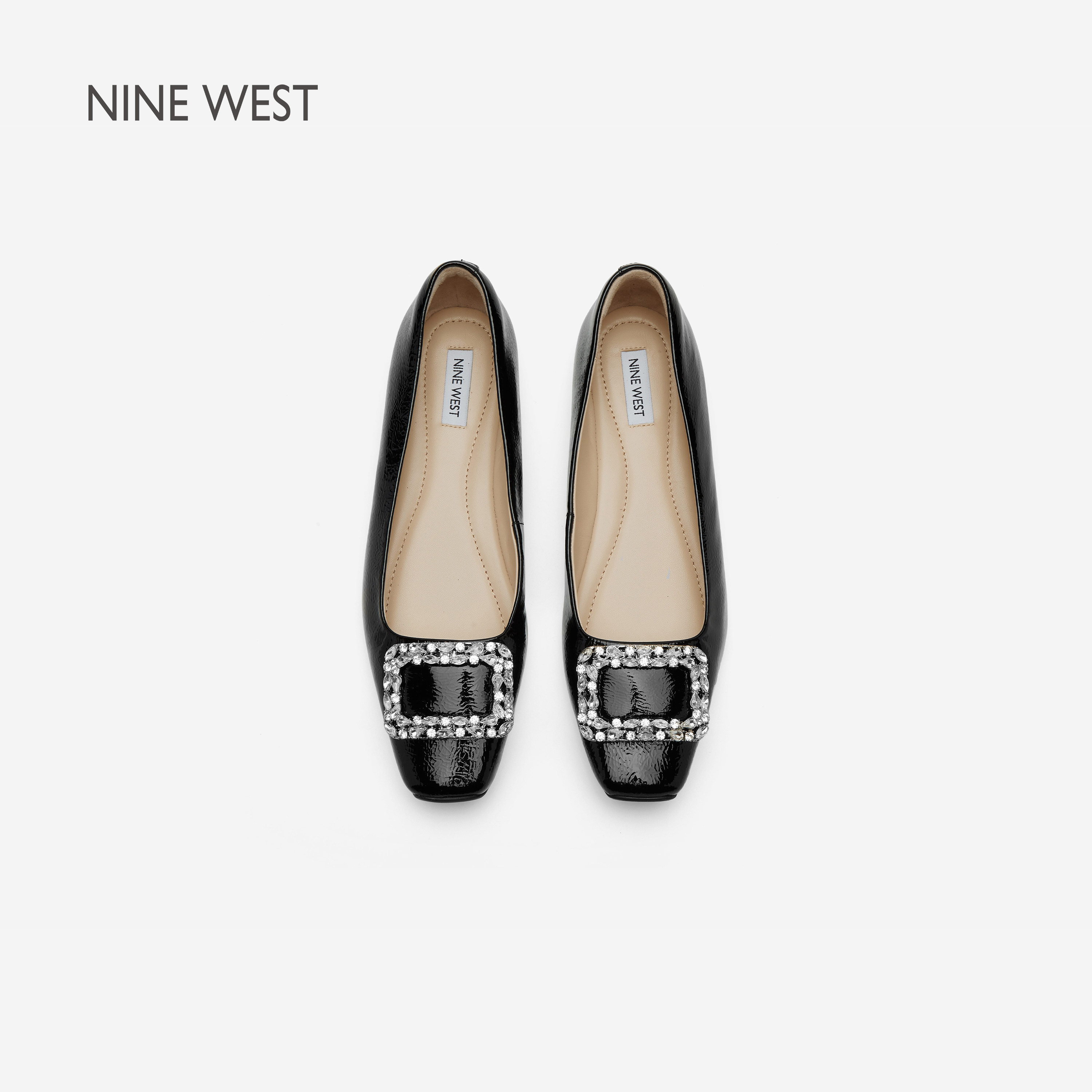 Nine West/玖熙左岸星钻方扣平底单鞋女2026年春季新款真皮浅口鞋,女鞋,浅口单鞋,淘宝优惠券,粉丝福利购,淘宝优惠卷