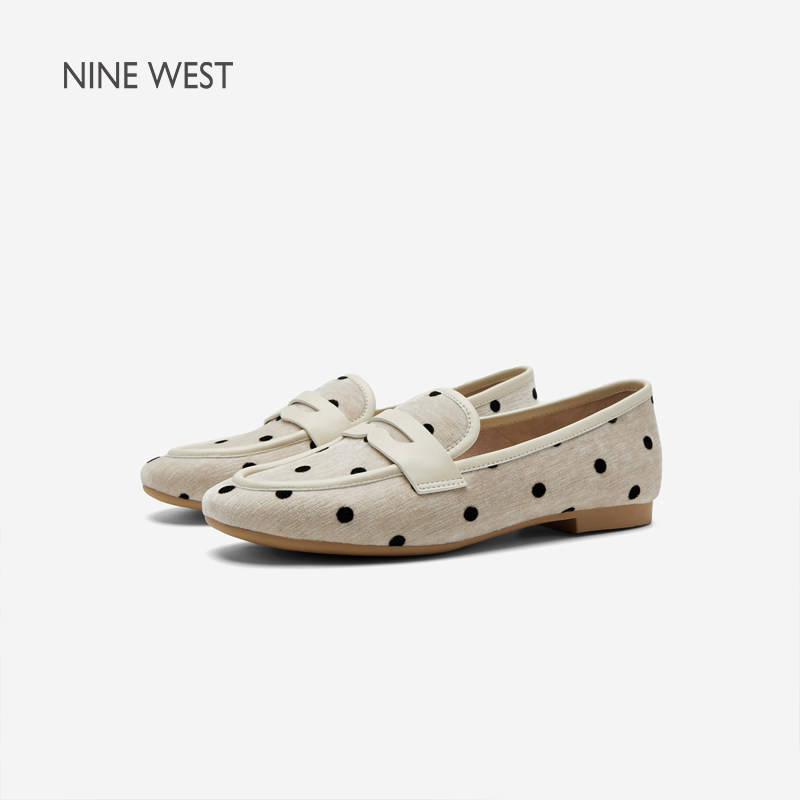 Nine West/玖熙绒雾泡泡波点乐福鞋女夏季新款通勤平底舒适单鞋