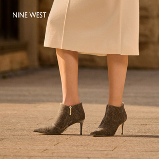 尖头短靴气质韩式 Nine 靴女2025秋冬新款 玖熙细高跟时装 踝靴 West