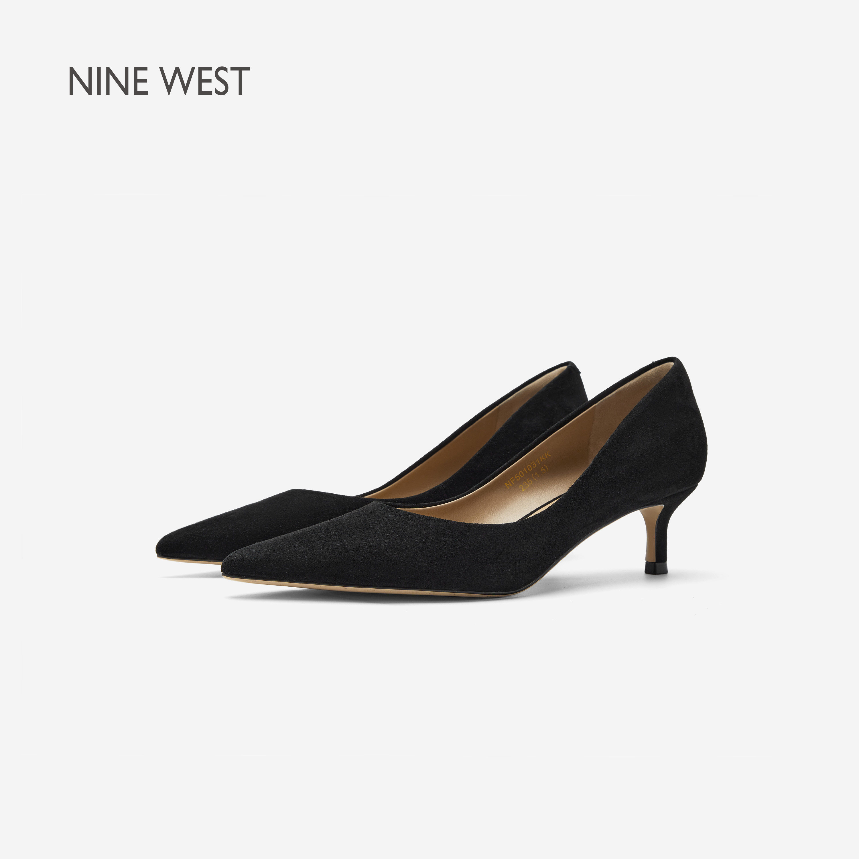 Nine West/玖熙黑色工作鞋女士2026秋季新款真皮高跟鞋5.5cm单鞋