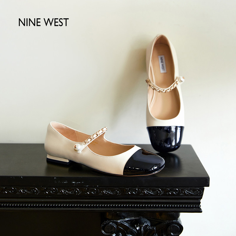 Nine West/玖熙玛丽珍女鞋百搭时尚平底单鞋真皮女款小皮鞋浅口女