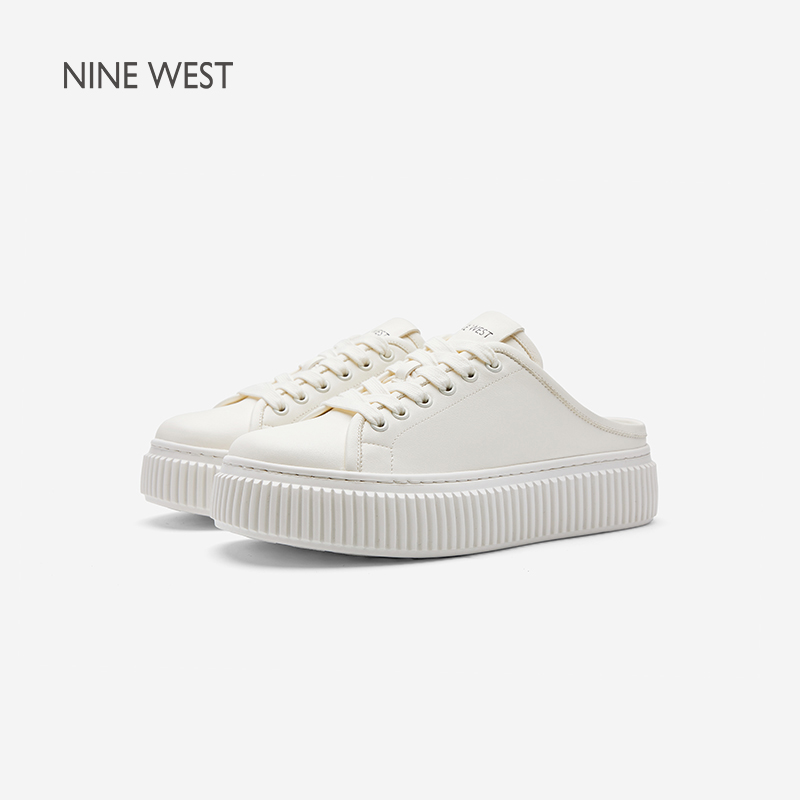 Nine West/玖熙半拖女2025夏季新款一脚蹬包头休闲半拖鞋小白鞋
