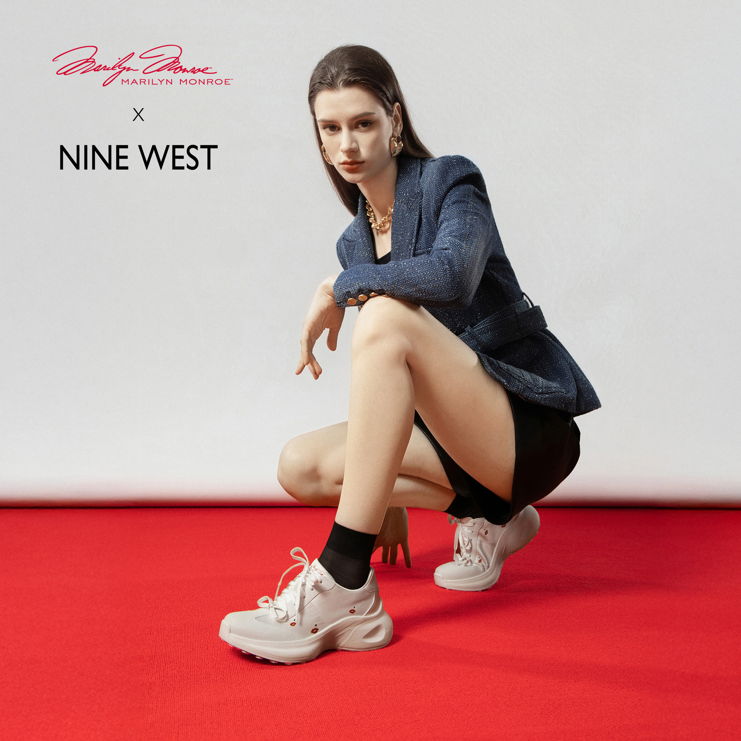 【梦露联名】Nine West/玖熙梦露红唇厚底老爹鞋女夏季新款休闲鞋