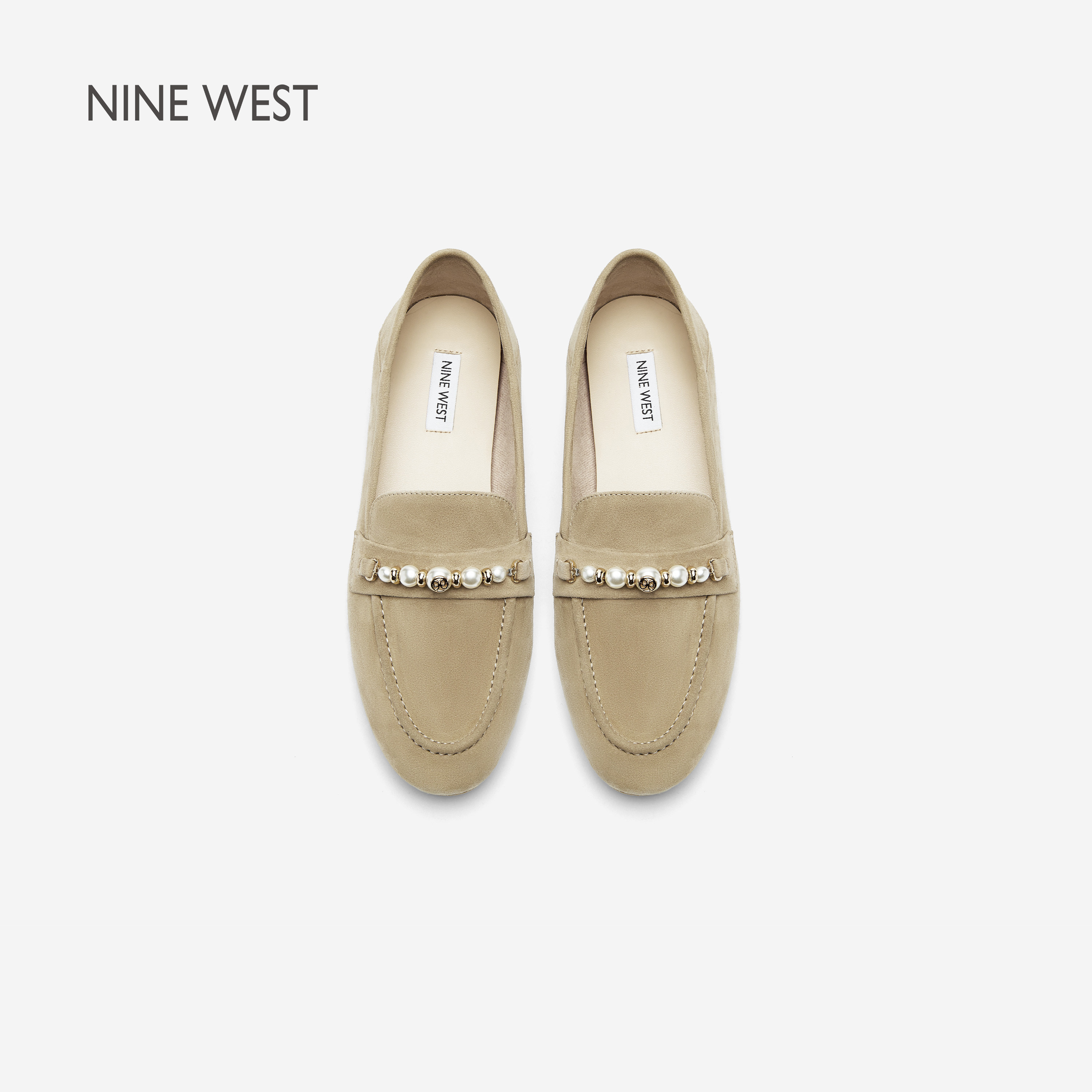 Nine West/玖熙珍珠软糖乐福鞋女羊反绒真皮豆豆鞋一脚蹬平底单鞋,女鞋,乐福鞋（豆豆鞋）,淘宝优惠券,粉丝福利购,淘宝优惠卷