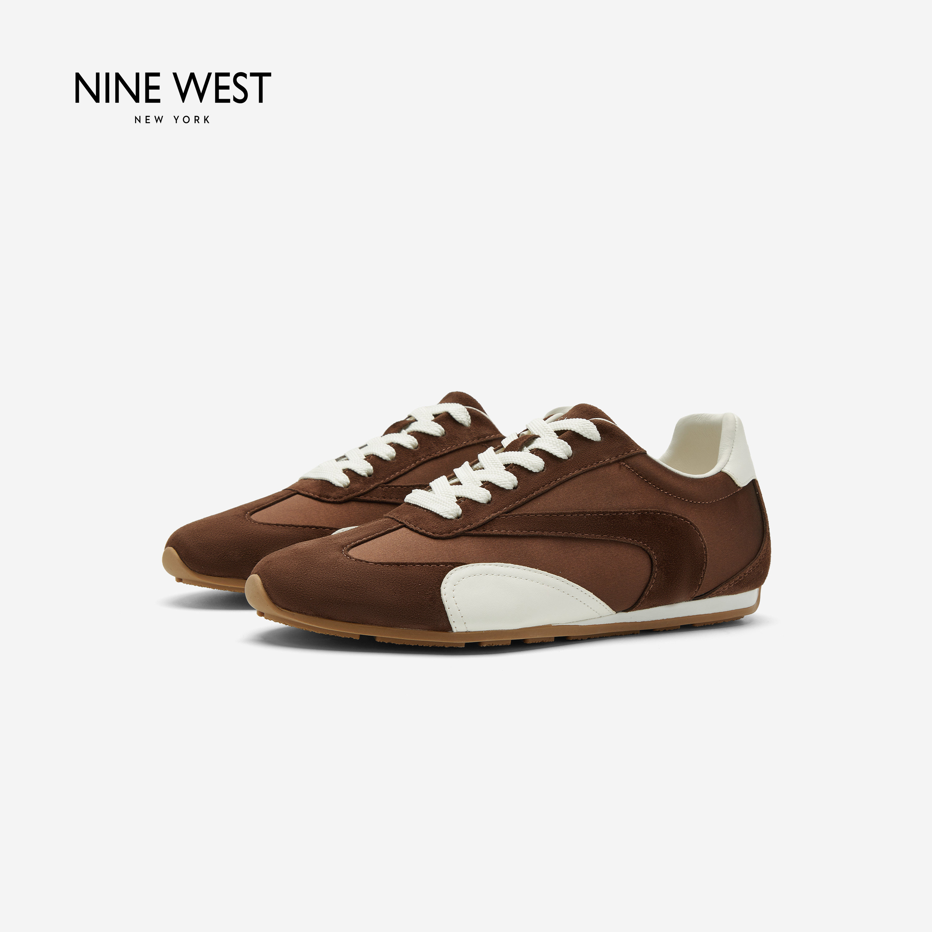 Nine West/玖熙拼色阿甘休闲鞋女系带复古德训女士日常运动单鞋子