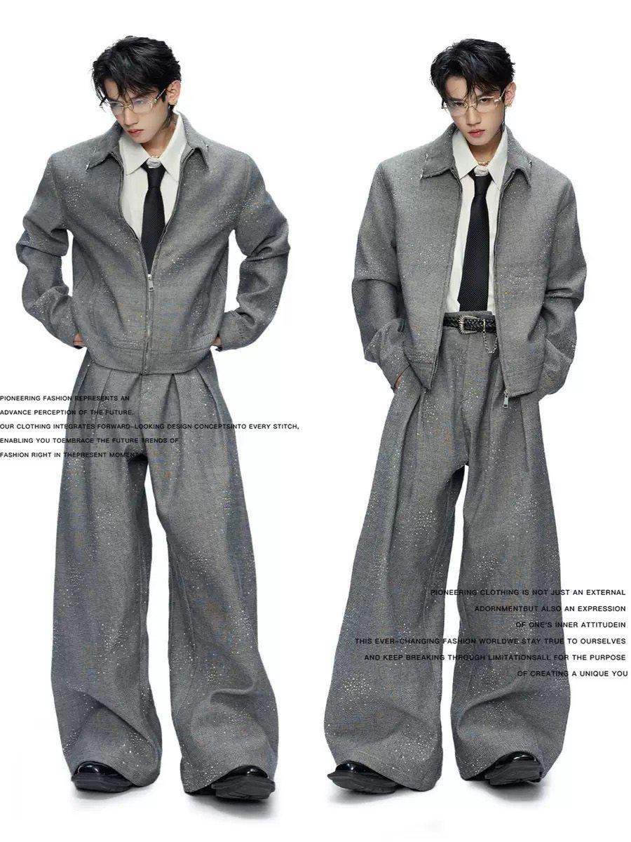25S秋CulturE星光*重工烫钻细闪夹克短款外套贵气亮片阔腿裤套,男装,时尚套装,淘宝优惠券,粉丝福利购,淘宝优惠卷