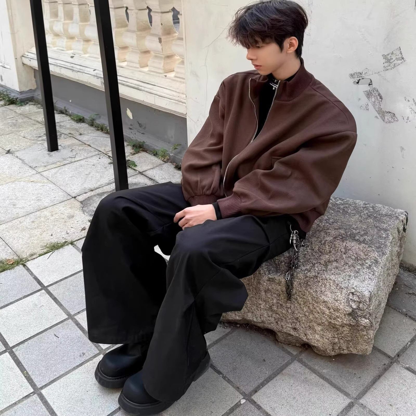 美式高级感廓形立领短款夹克男女cleanfit设计感百搭垫肩宽松外套,男装,夹克,淘宝优惠券,粉丝福利购,淘宝优惠卷