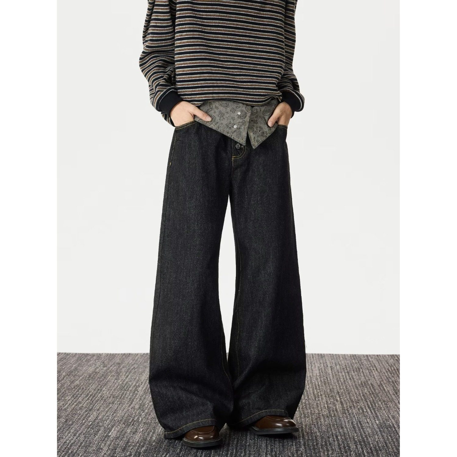 美式复古黑色阔腿牛仔裤男潮牌新款宽松垂感直筒休闲长裤现货代发