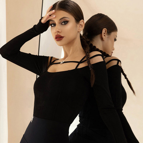 美辰舞蹈服装新款长袖拉丁舞成人女高级专业练功服上衣