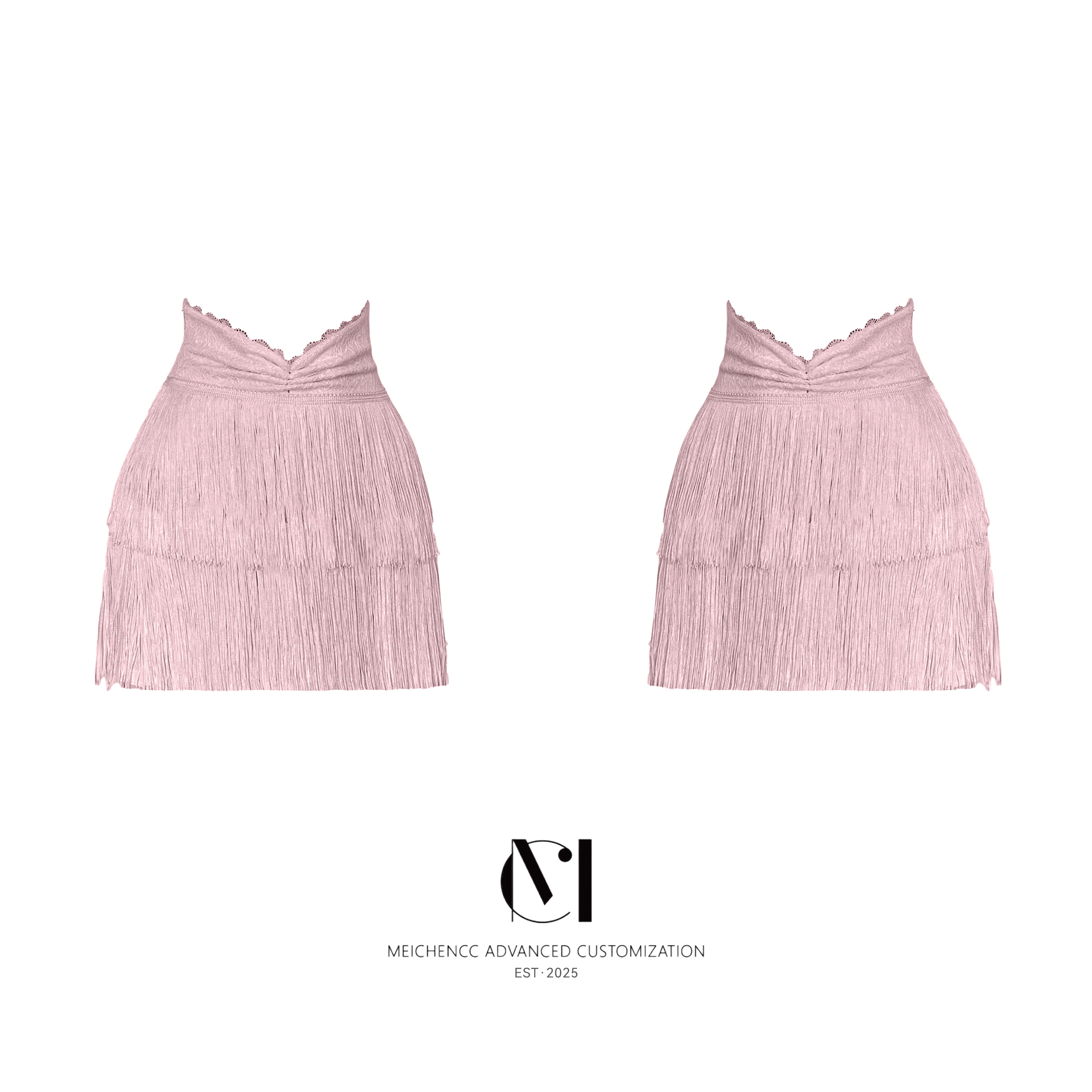 美辰粉色流苏拉丁舞训练服下裙