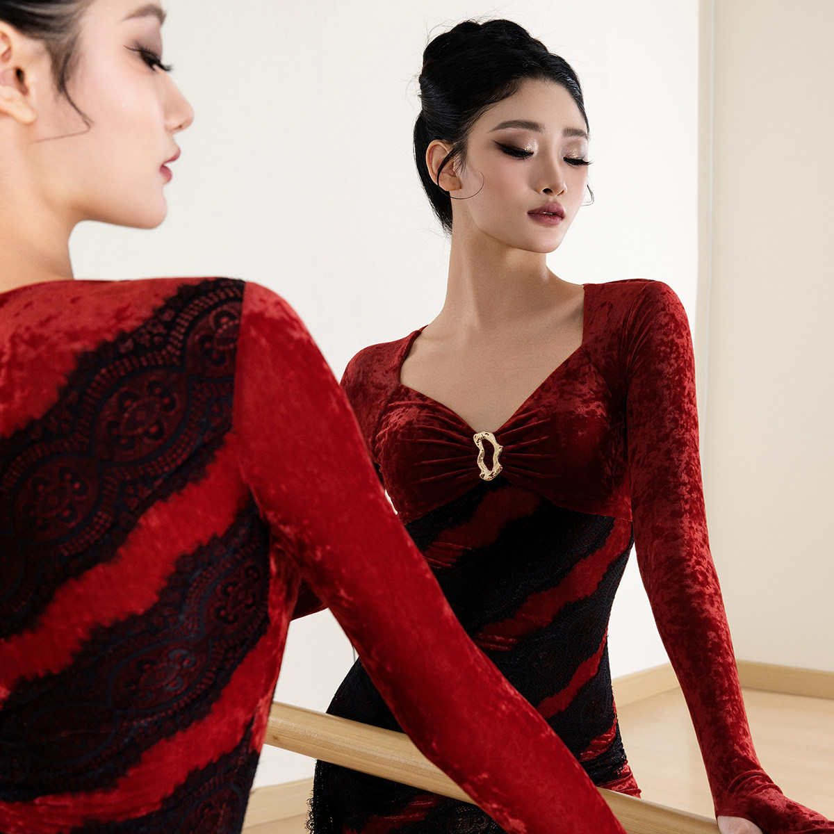 美辰[丝绒玫瑰]拉丁舞服冬季新品连衣裙蕾丝拼接高级练功服成人女,运动/瑜伽/健身/球迷用品,拉丁舞演出服,淘宝优惠券,粉丝福利购,淘宝优惠卷