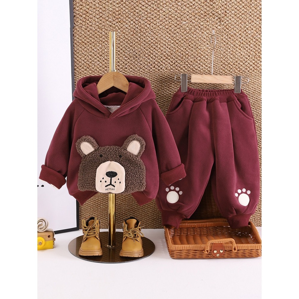全棉纯棉男童秋冬装加绒卫衣套装2026新款洋气宝宝儿童一体绒帅气