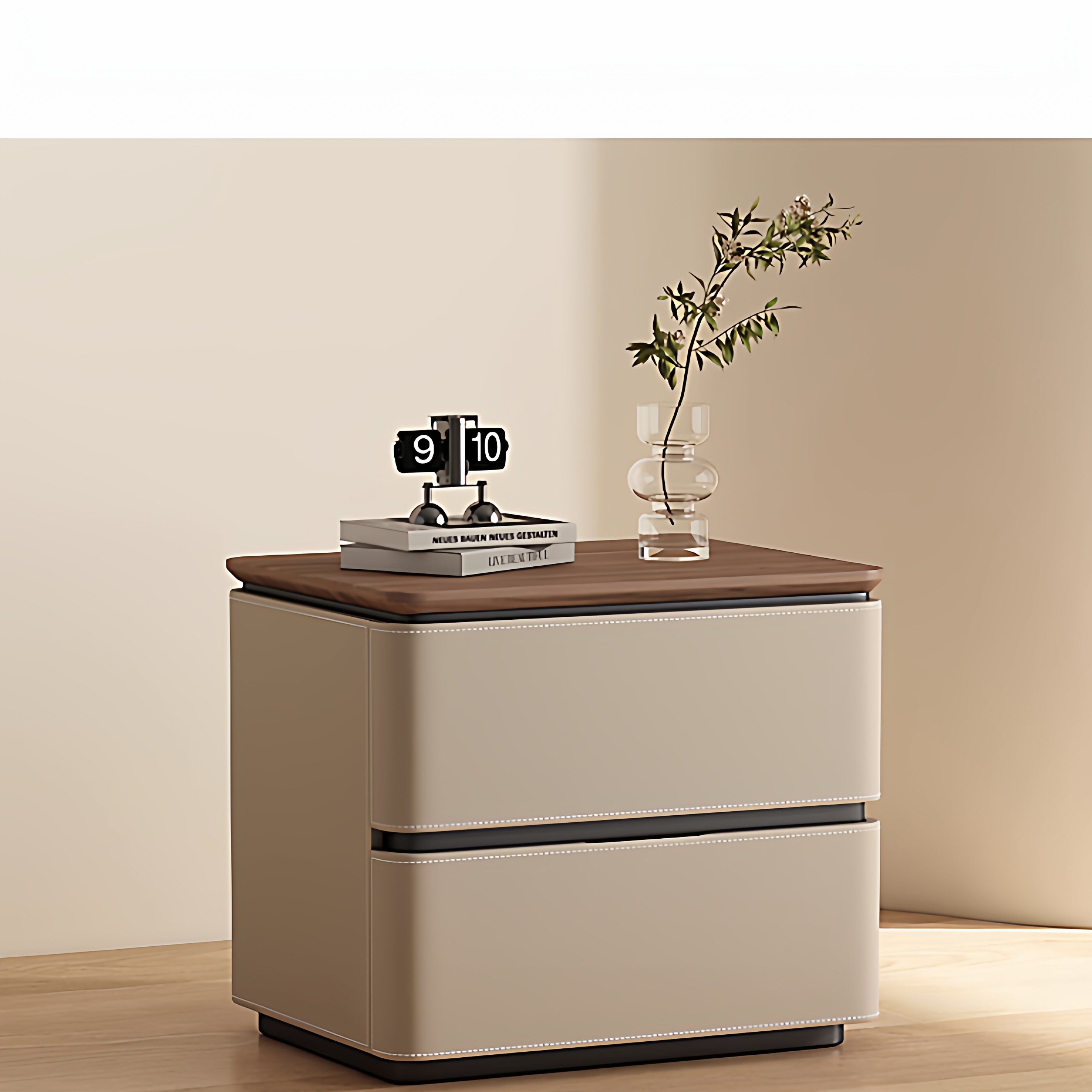 2025新款实木马鞍皮床头柜