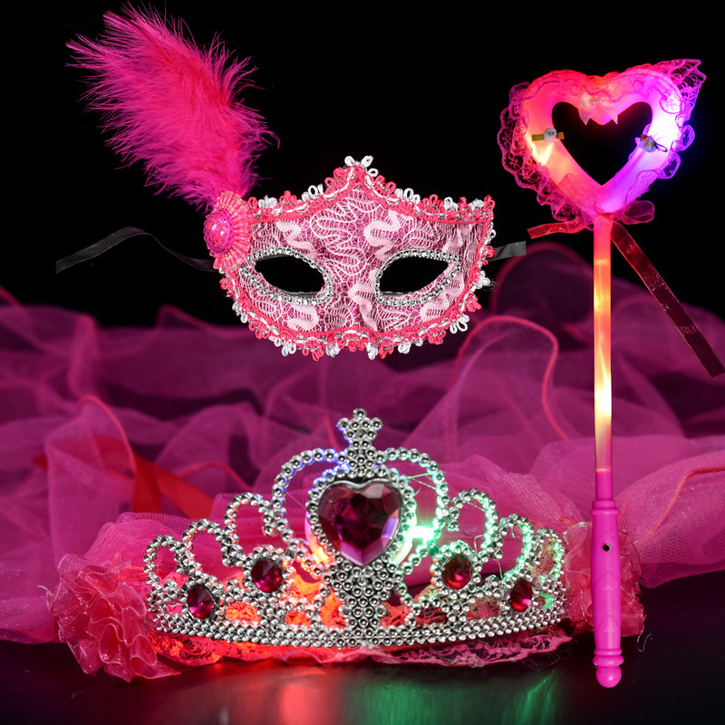 万圣节儿童面具女舞会公主女孩皇冠头纱节日派对装扮化妆面具半脸
