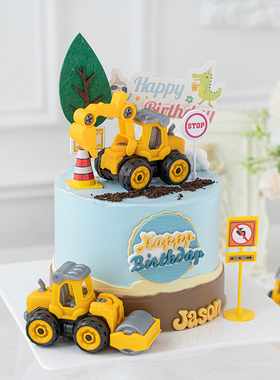 大号工程车挖掘机蛋糕装饰摆件铲土压路车儿童男孩生日烘焙玩具车