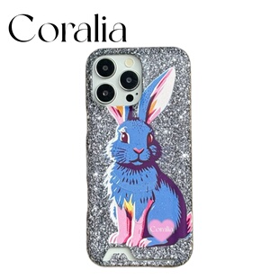 Coralia原创设计亮晶晶闪粉兔子韩国进口菲林磁吸插卡手机壳iphone17promax