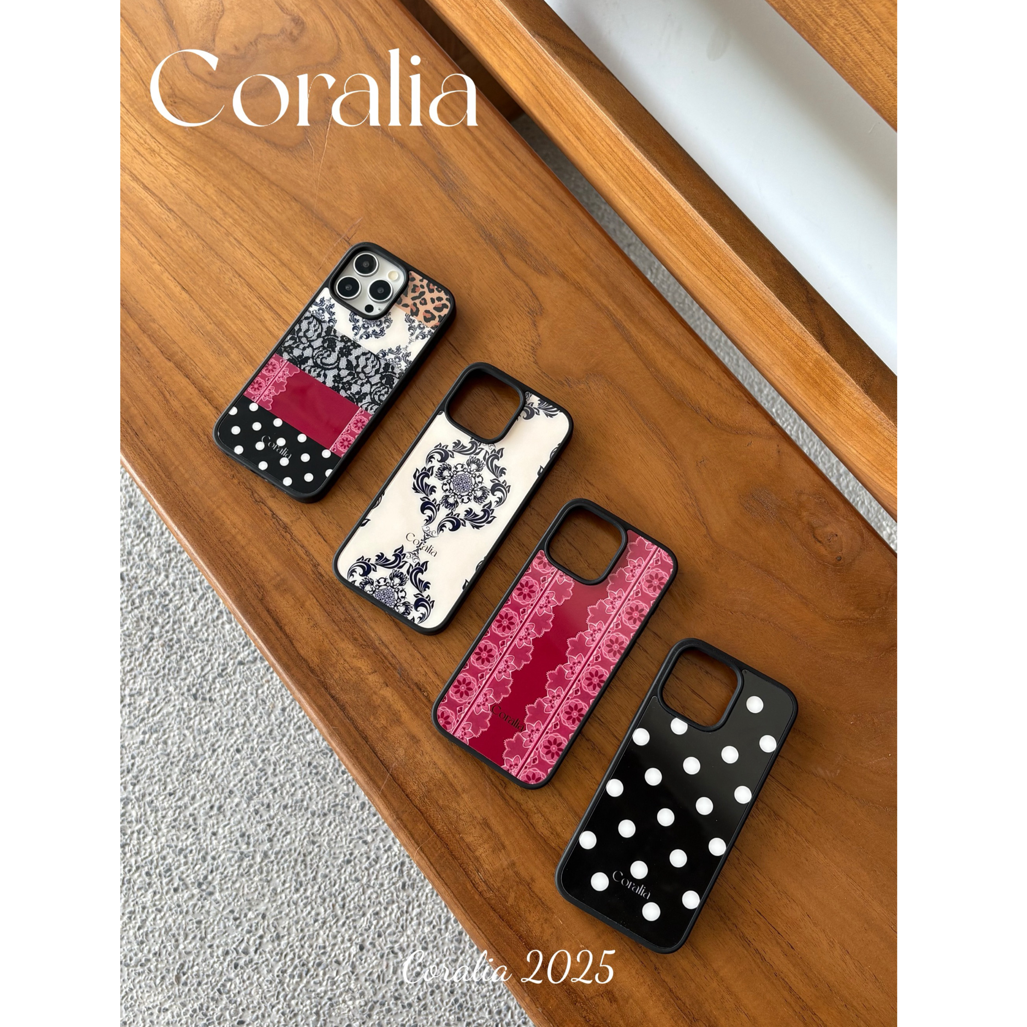 Coralia原创复古欧式宫廷风图腾波点元素拼接洋气红印花黑边硬壳