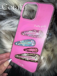 Coralia原创“Pretty Girls”闪粉亮片发夹磁吸透明边手机壳
