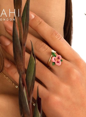 SAHI珐琅、铜镀14K金花朵戒指