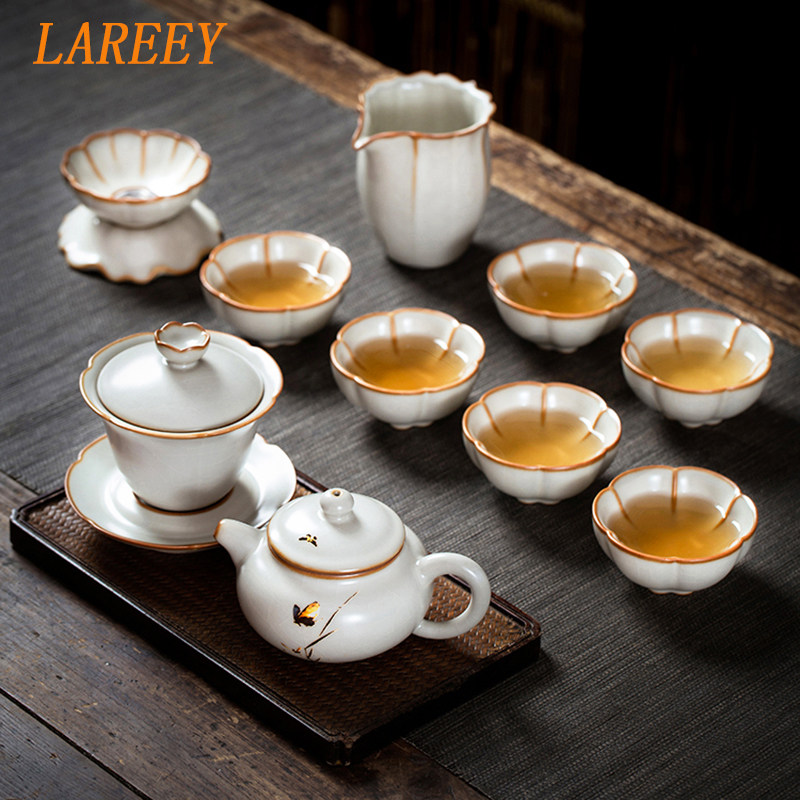 LAREEY汝窑功夫茶具套组家用景德镇高档冰裂陶瓷泡茶壶客厅办公室