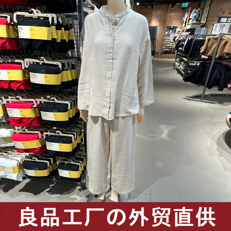 女式无侧缝薄纱棉布睡衣日式