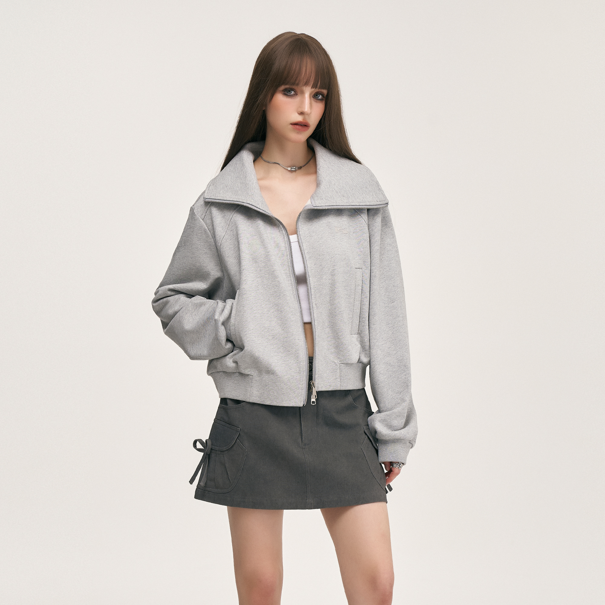 heartboon无帽翻领美式短款卫衣