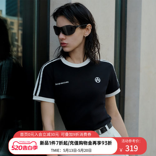 ACUPUNCTURE爱克佩特学院风撞色条设计收腰基础款短袖T恤女款