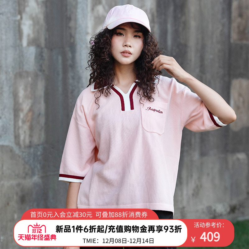 ACUPUNCTURE爱克佩特撞色领时尚上衣短袖毛衫 100% 棉