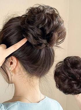 假发丸子头卷发圈 蓬松真发发圈盘头造型花苞头逼真女头花盘发器