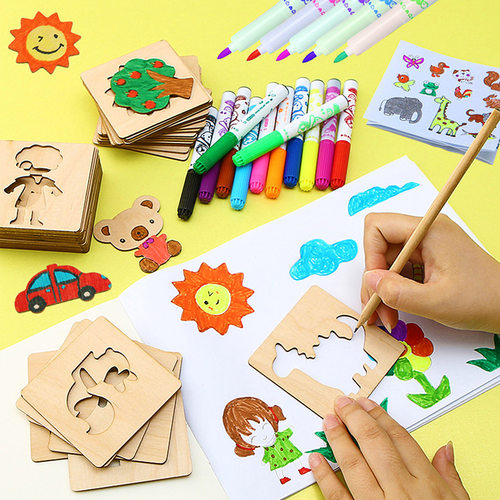 宝宝木质镂空模板工具3-6学画画