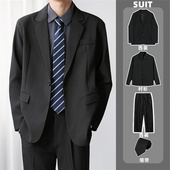 春秋季 外套 男轻熟风垫肩休闲高级感职业西装 商务正装 黑色西服套装
