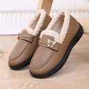 冬季老北京豆豆棉鞋女加绒加厚保暖软底防滑皮面防水雪地靴妈妈鞋