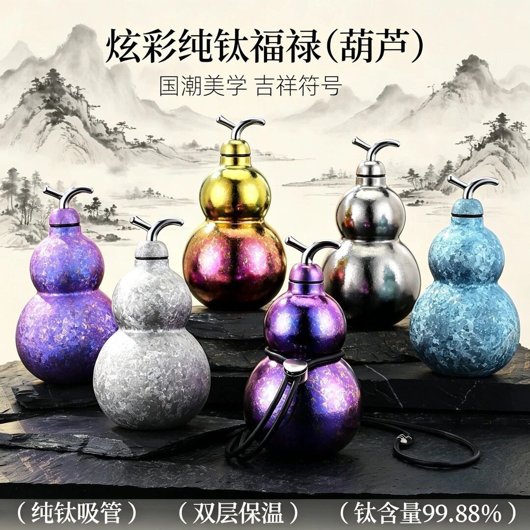 纯钛葫芦保温杯高颜值可爱里外纯钛创意喝水杯子户外旅行水壶酒壶
