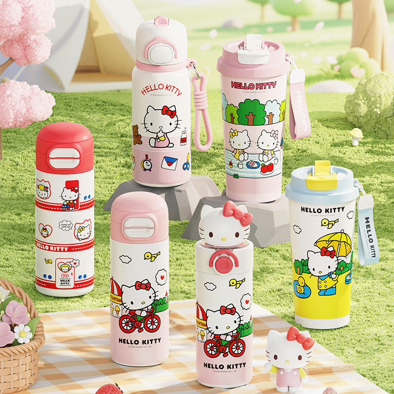 HelloKitty保温杯女生可爱便携吸管水杯儿童学生上学防摔可爱水壶