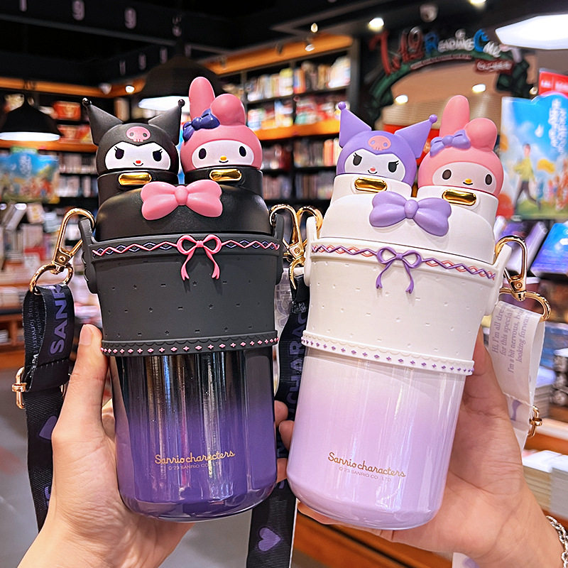 艾可思洛丽塔双饮保温杯女高颜值带吸管水杯316不锈钢儿童保温杯