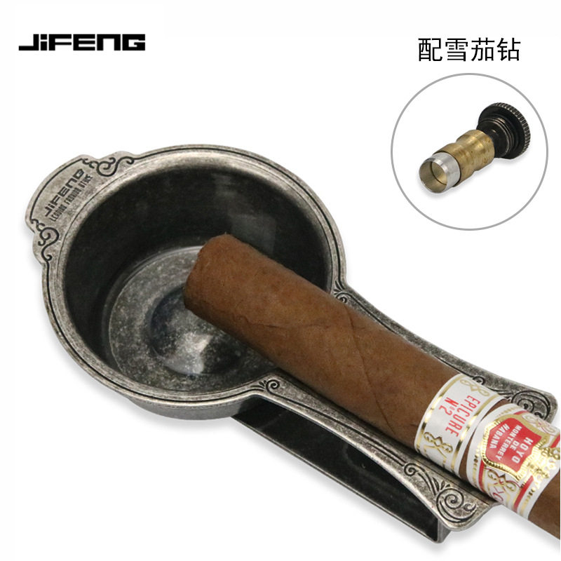 季风JIFENG雪茄烟灰缸便携复古个性时尚古铜雪茄专用烟灰缸开孔器