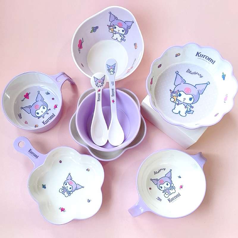 五和库洛米儿童碗花瓣手柄卡通勺宝宝碗婴儿辅食专用吃饭饭碗餐具