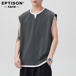 T恤男款 休闲假两件拼接V领无袖 运动休闲背心 美式 衣品天成Eptison