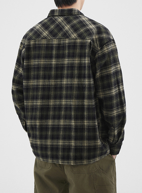 Eptison衣品天成美式格子纯棉长袖衬衫男款宽松大码衬衣外套上衣