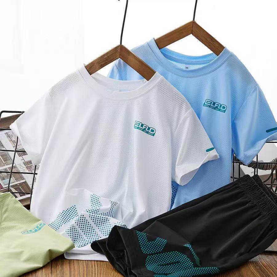 跑步童装套装儿童运动服男女童夏装薄款套头衫短袖两件套中小童