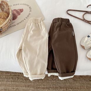 宝宝子潮裤 5岁冬季 保暖休闲裤 纯色 男童韩版 儿童加绒老爹裤