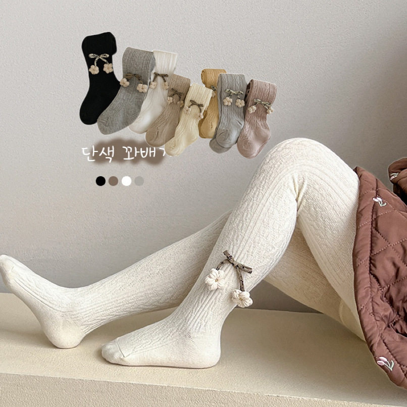 麻花小花连裤袜打底儿童打底春季新款女童宝宝外穿蝴蝶结裤