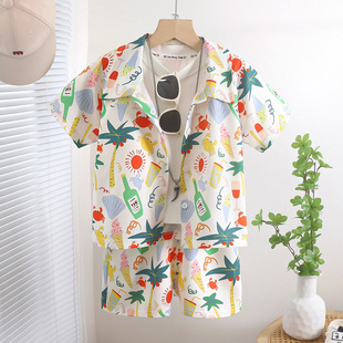 痞帅男童装夏款宝宝套装男孩度假风薄款衬衫短裤衣服炸街短袖酷帅