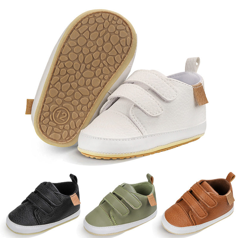 室内外0-1岁婴儿学步鞋PU魔术贴男女宝宝波鞋春秋鞋子皮鞋软底