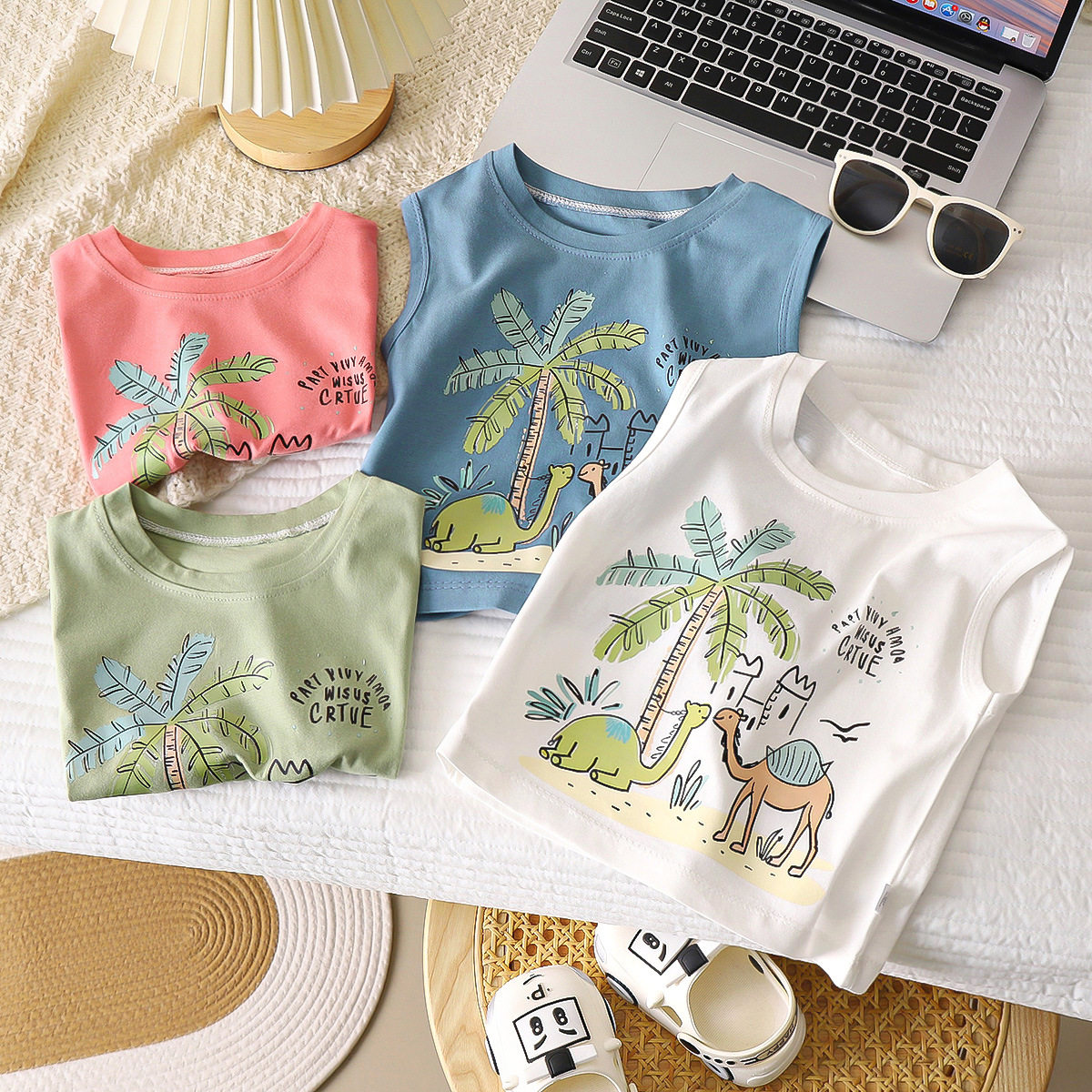 T恤夏季纯棉上衣韩版宽肩背心男童女童无袖中大洋气童百搭儿童