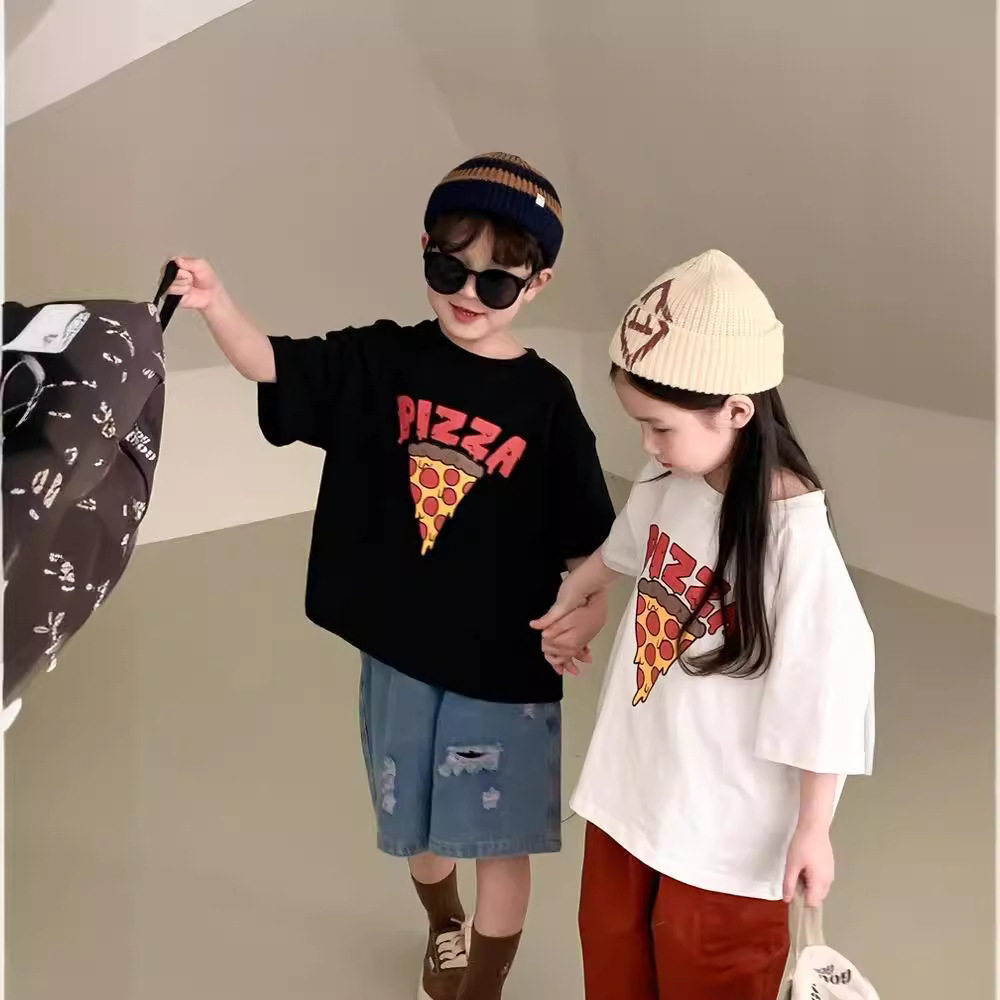 男孩披萨儿童T恤短袖女童韩版ins打底印花夏季宝宝休闲圆领上衣衫