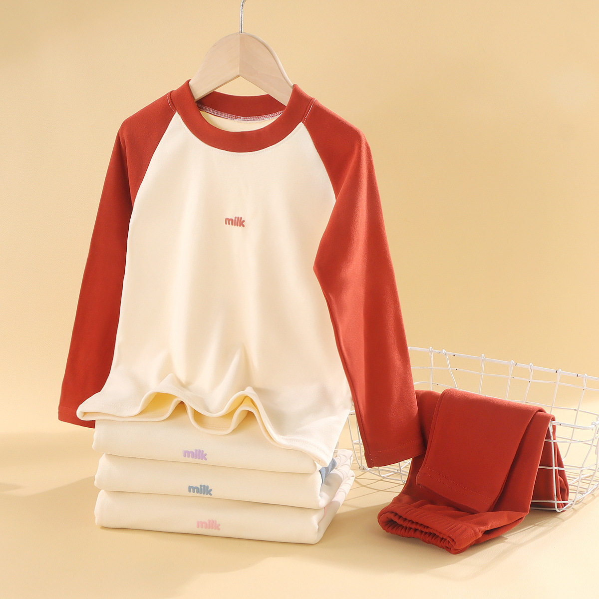 德绒套装家居服宝宝保暖内衣中大