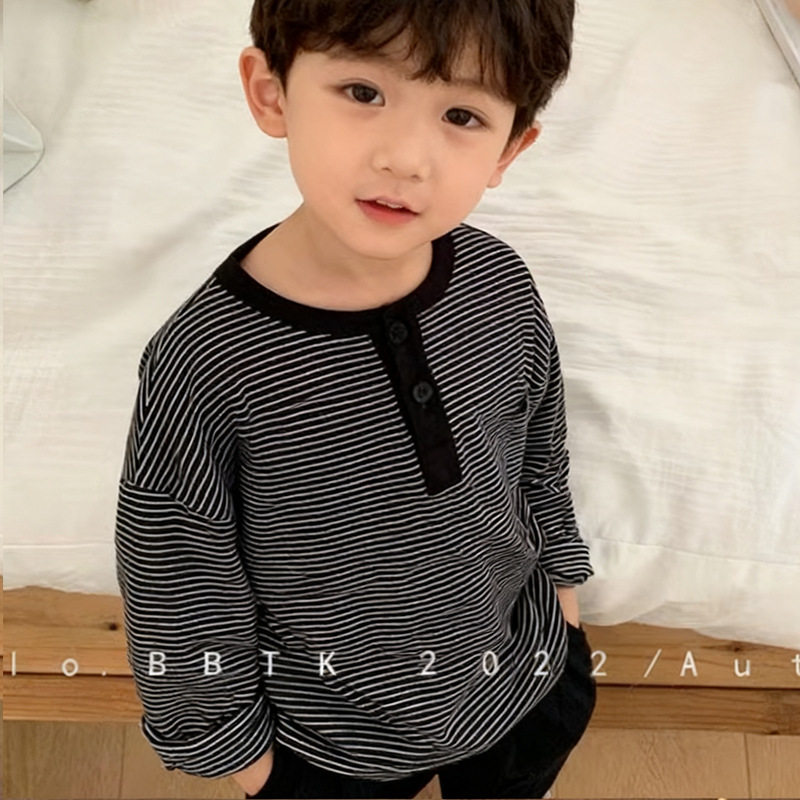 秋季T恤儿童条纹衫男童长袖新款女童条纹衣打底上衣童装
