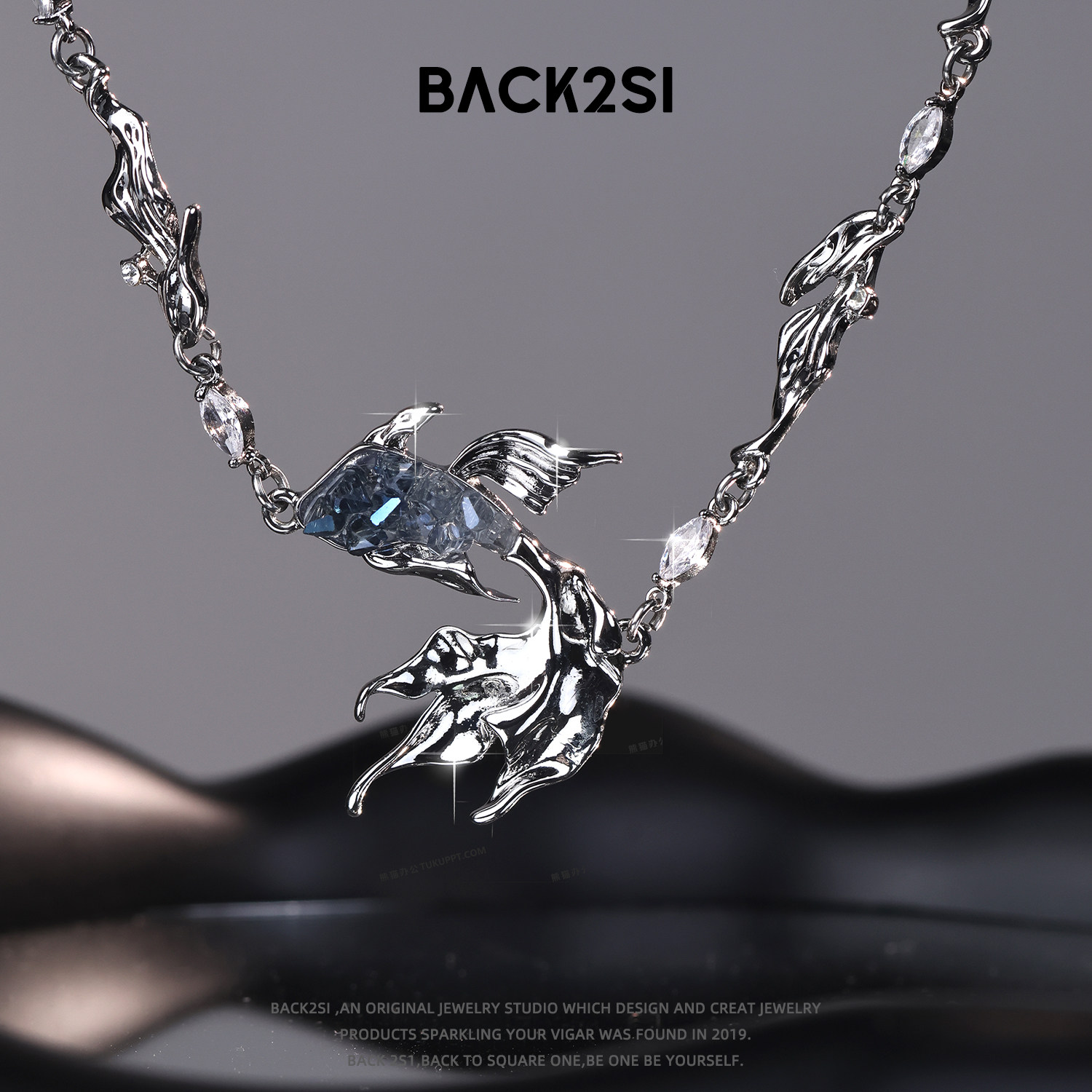 渐变蓝鱼尾项链女金鱼锁骨链