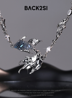 渐变蓝鱼尾项链女金鱼锁骨链